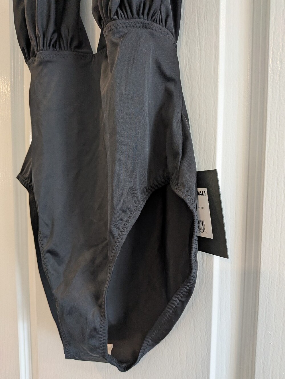 Norma Kamali Halter One Piece Swimsuit Black Plunge Minimalist Luxury Size M NWT - Picture 9 of 16